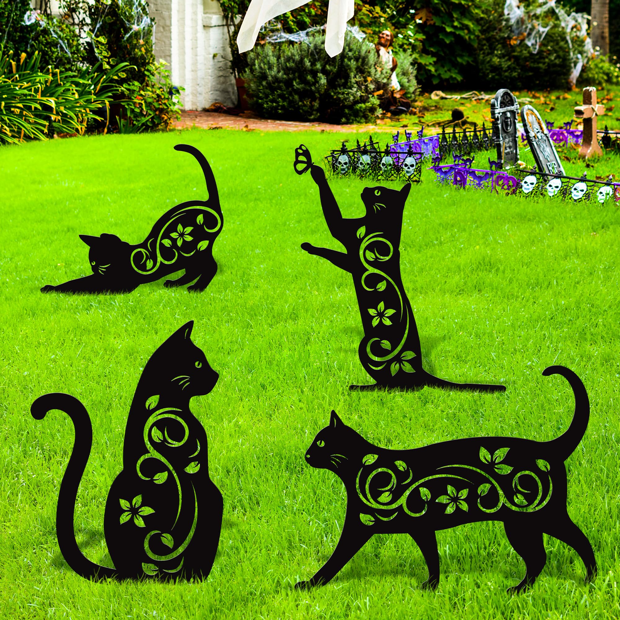 Elcoho black cat silhouette garden stake decor adds charm while deterring small pests