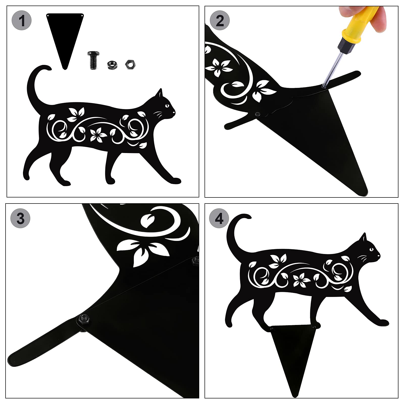 Elcoho cat silhouette with hollow pattern enhances flower bed aesthetics