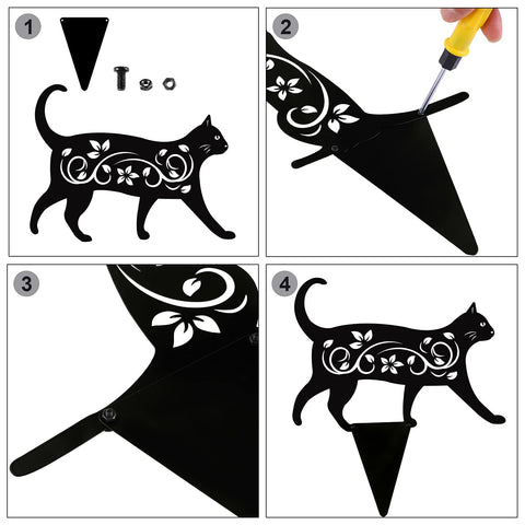 Elcoho cat silhouette with hollow pattern enhances flower bed aesthetics