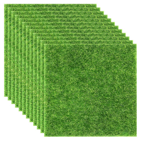 Elcoho fairy garden grass panel, 6x6 inches, durable and waterproof for dollhouse scenes.