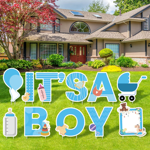 Elcoho IT'S A BOY yard sign kit for outdoor gender reveal celebrations.