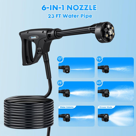 Elebatic 6-in-1 nozzle provides versatile spray patterns for cars, bikes, and outdoor surfaces