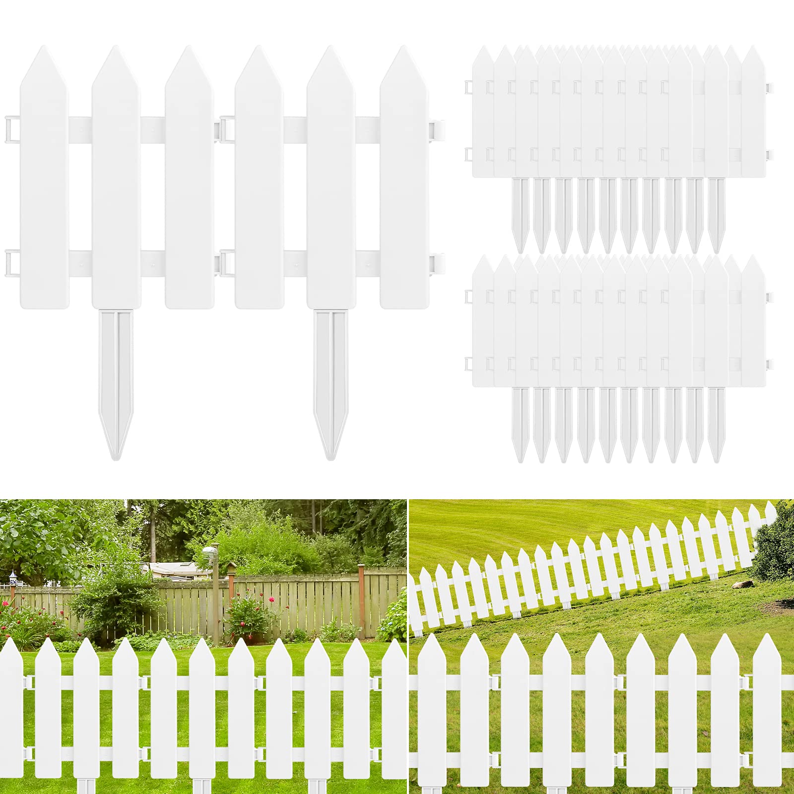 ELECLAND white garden fence sections for neat lawn borders and flower beds