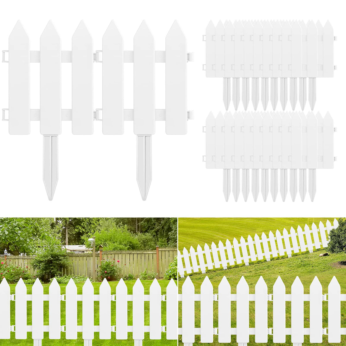 ELECLAND white garden fence sections for neat lawn borders and flower beds