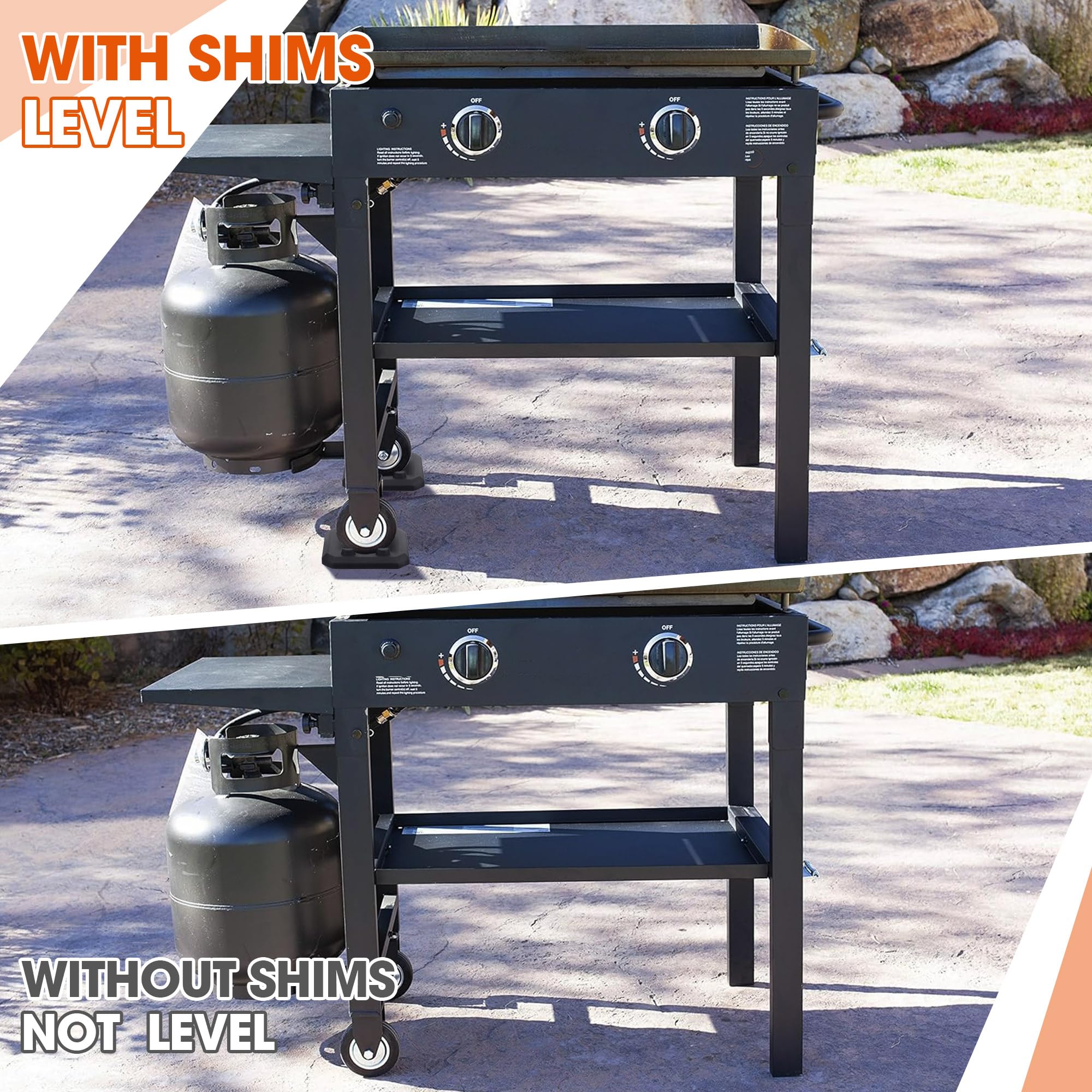 ElectricWise rubber grill levelers provide anti-slip footing for outdoor use.
