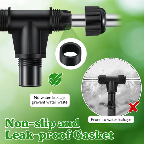 Stable T-joint keeps sprinkler arms securely attached during operation.