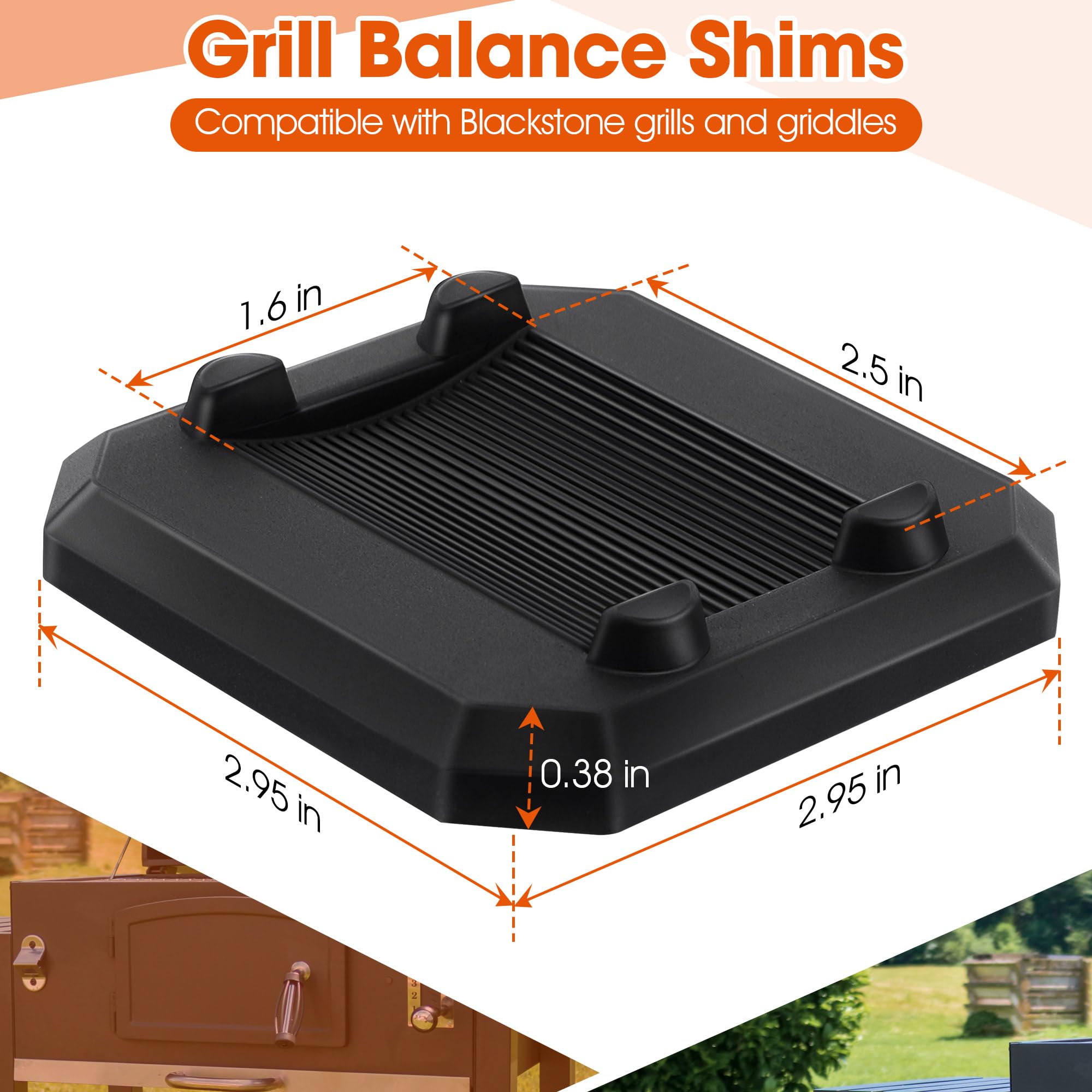 ElectricWise sturdy rubber shims maintain a flat top surface for safer grilling outdoors.