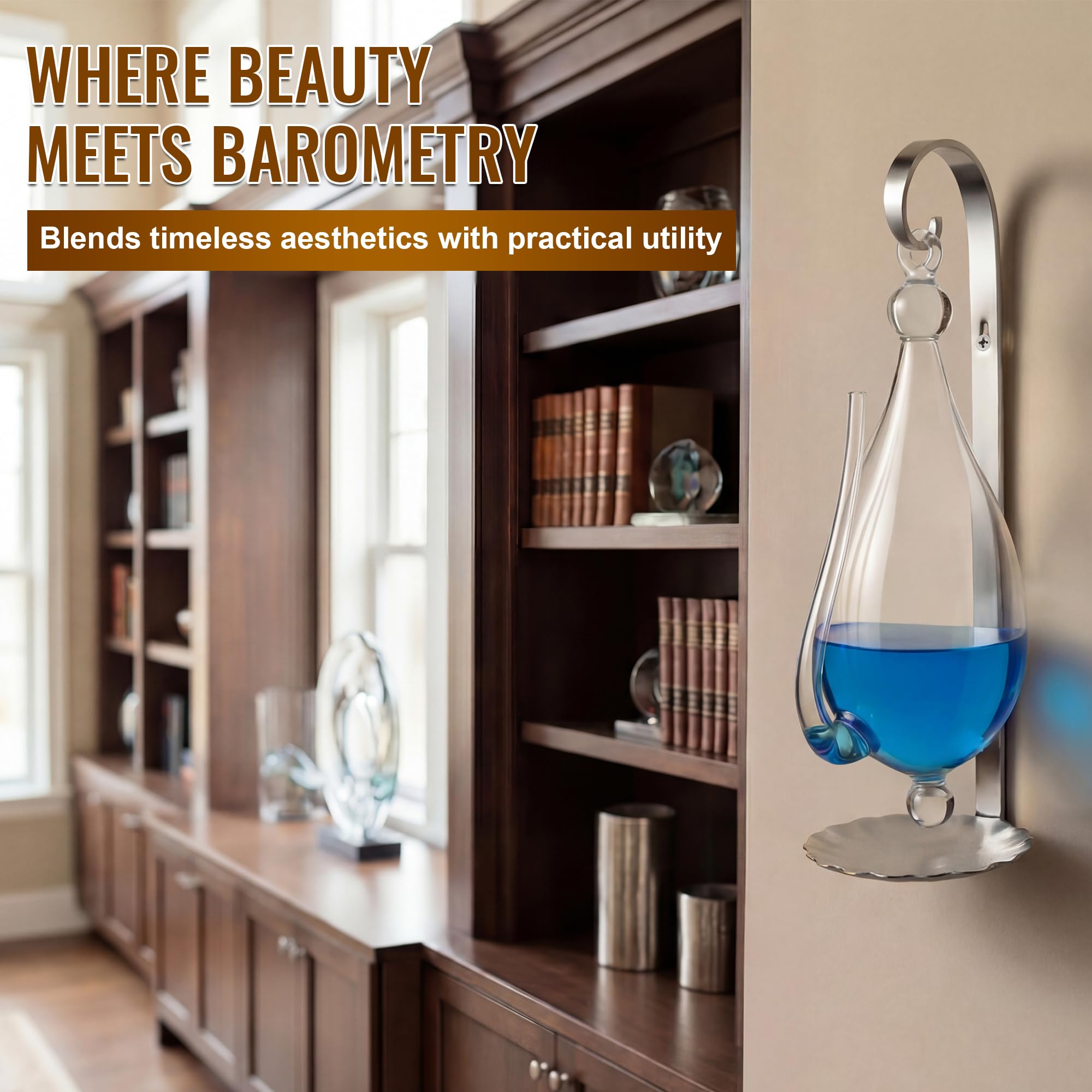 Storm glass design blends into study, office, or living space.