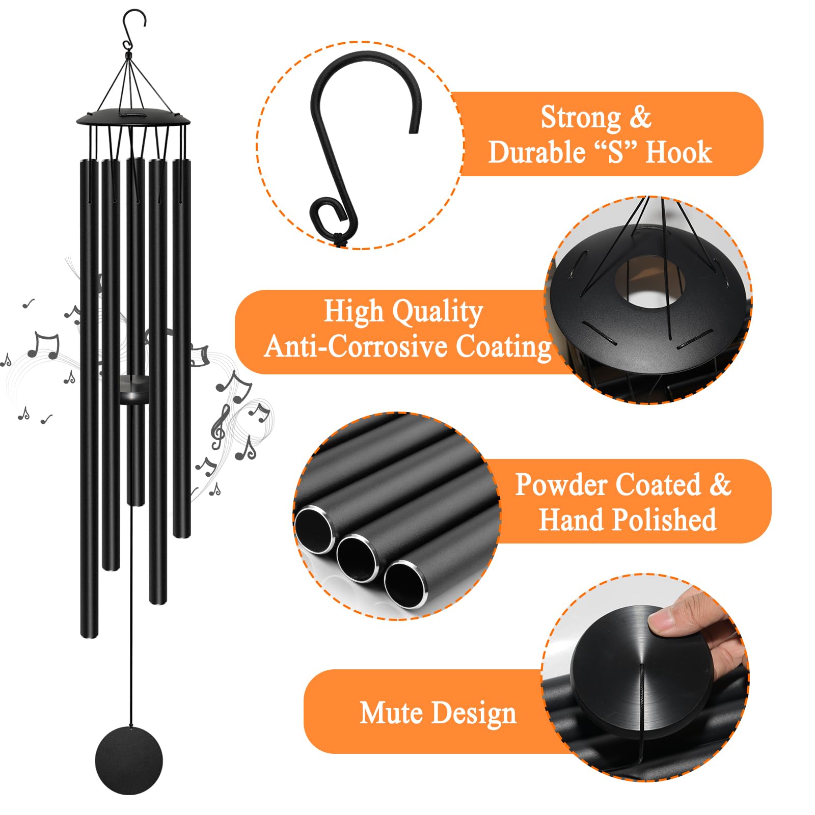 65-inch wind chimes hanging from a tree for outdoor decor