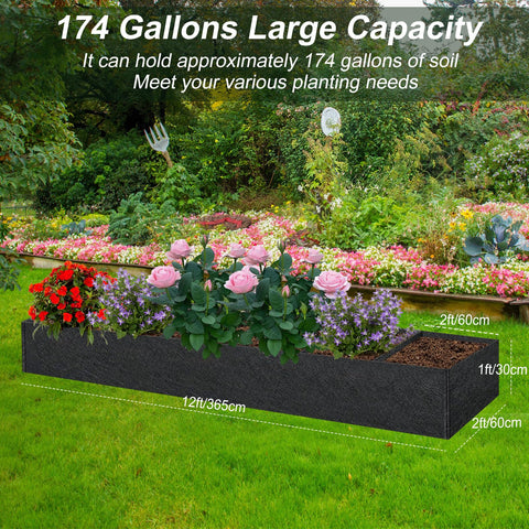 Elefama 12x2x1ft fabric planter box provides ample root space for diverse crops.