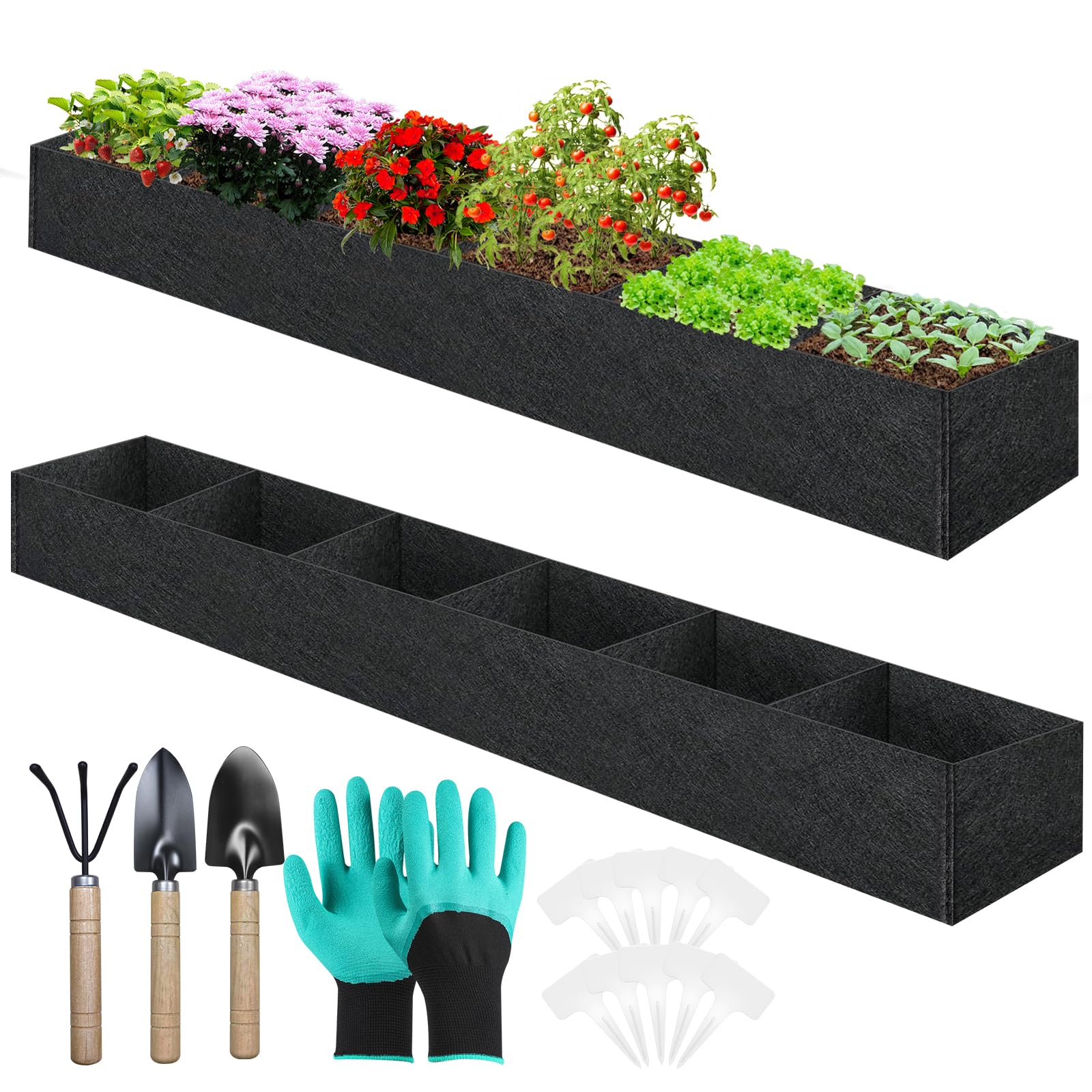 Elefama 2-pack six-compartment raised bed for organized balcony planting and easy root separation.