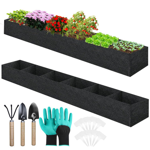 Elefama 2-pack six-compartment raised bed for organized balcony planting and easy root separation.