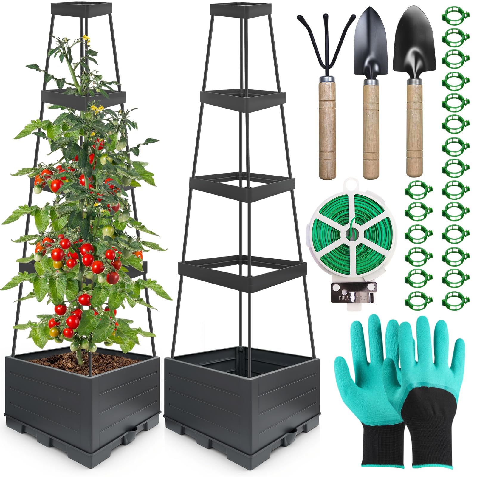Elefama 2Pack raised garden bed with trellis enables vertical tomato growth