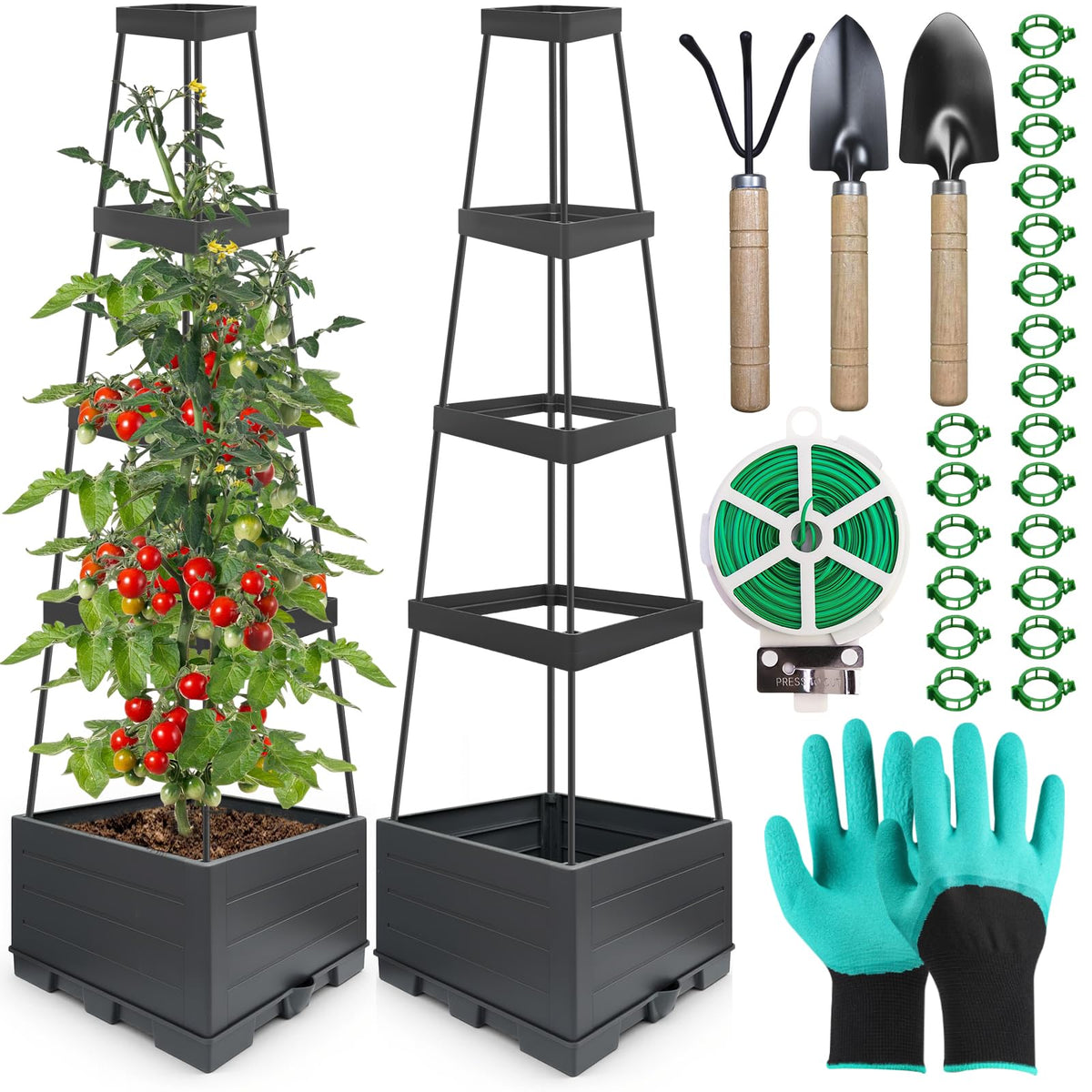 Elefama 2Pack raised garden bed with trellis enables vertical tomato growth
