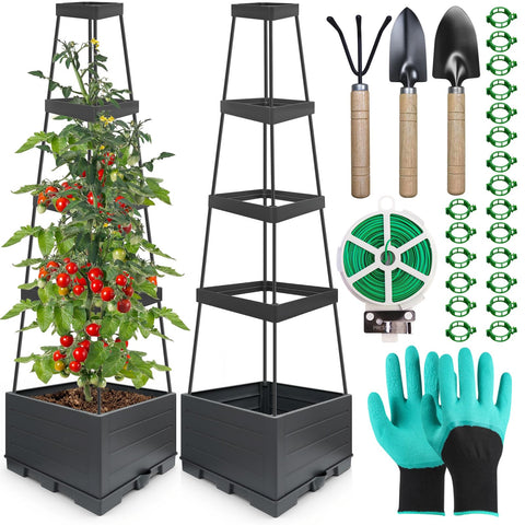 Elefama 2Pack raised garden bed with trellis enables vertical tomato growth