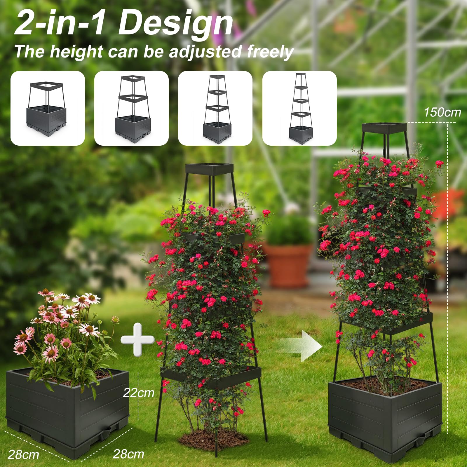 Elefama adjustable-height tower design adapts to short herbs or tall vegetables