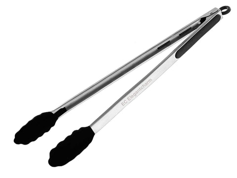 Elegantcharm 17 inch kitchen tongs with silicone tips for precise flipping and heat protection.