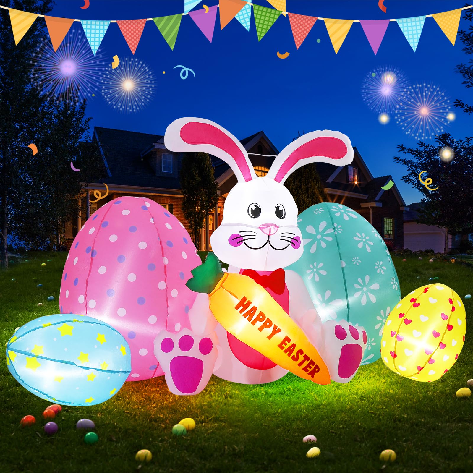 Elegear Easter Bunny inflatable stands tall for a bright lawn display.