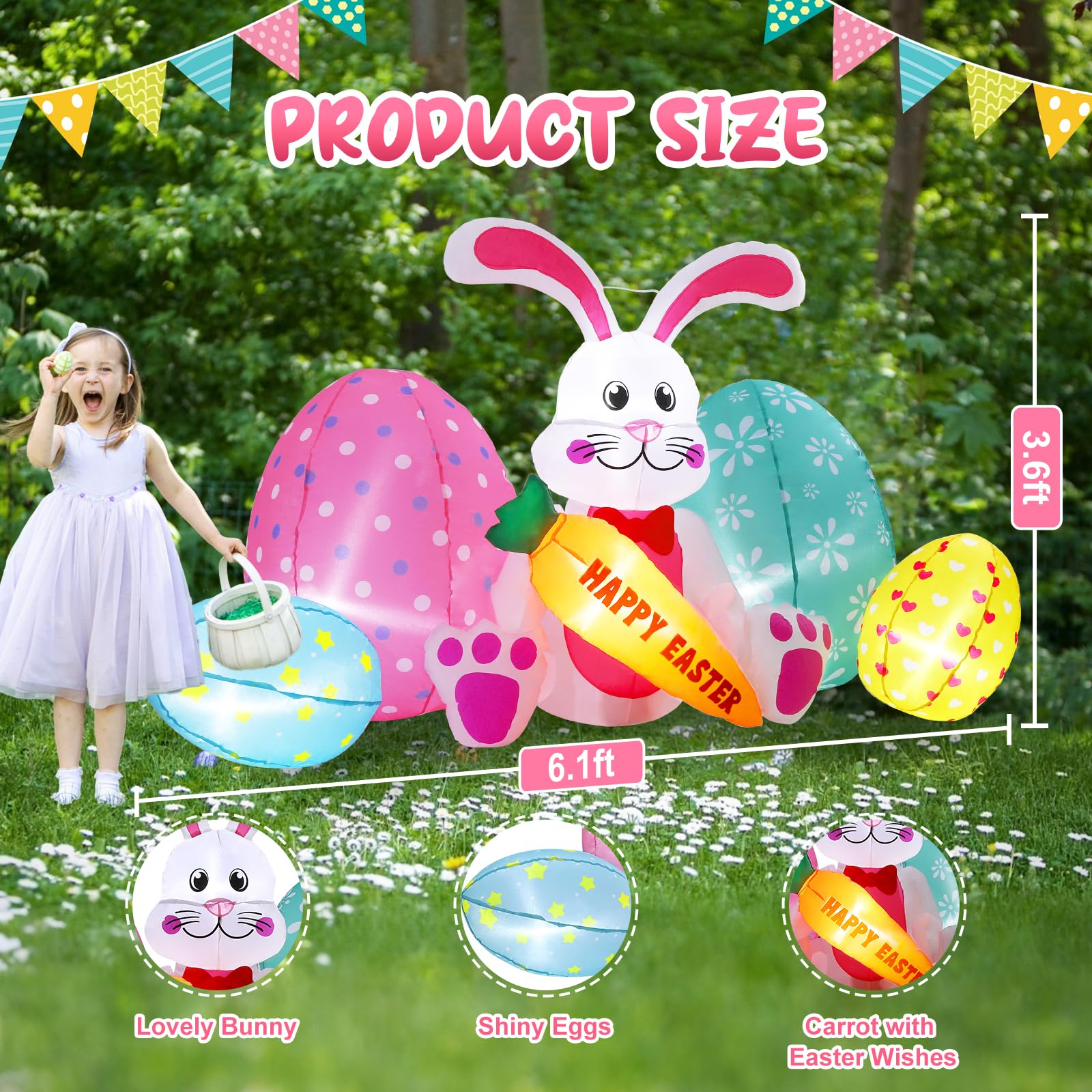 Elegear Easter eggs inflatable with colorful patterns adds garden charm.