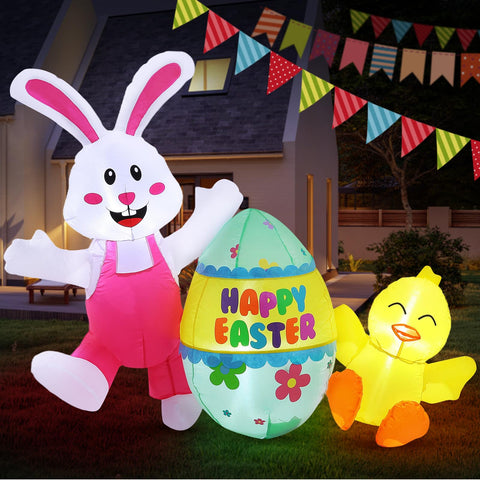 Elegear Easter inflatable bunny and chick for festive yard display and family photos