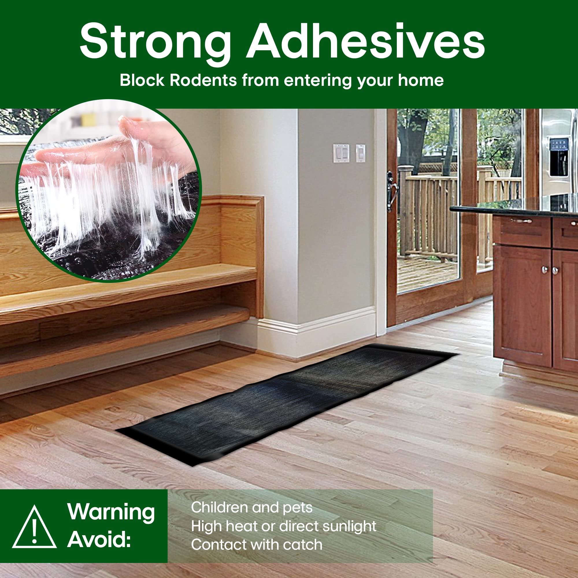 ELEGENZO adhesive close-up highlights strong glue and wide coverage for rodents.