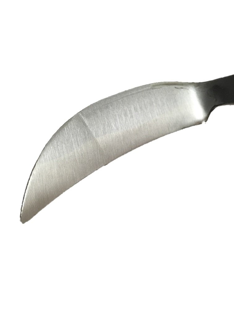 Elegital Kana Hoe in garden shows sharp blade for quick soil cultivation.