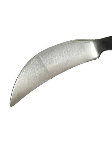 Elegital Kana Hoe in garden shows sharp blade for quick soil cultivation.