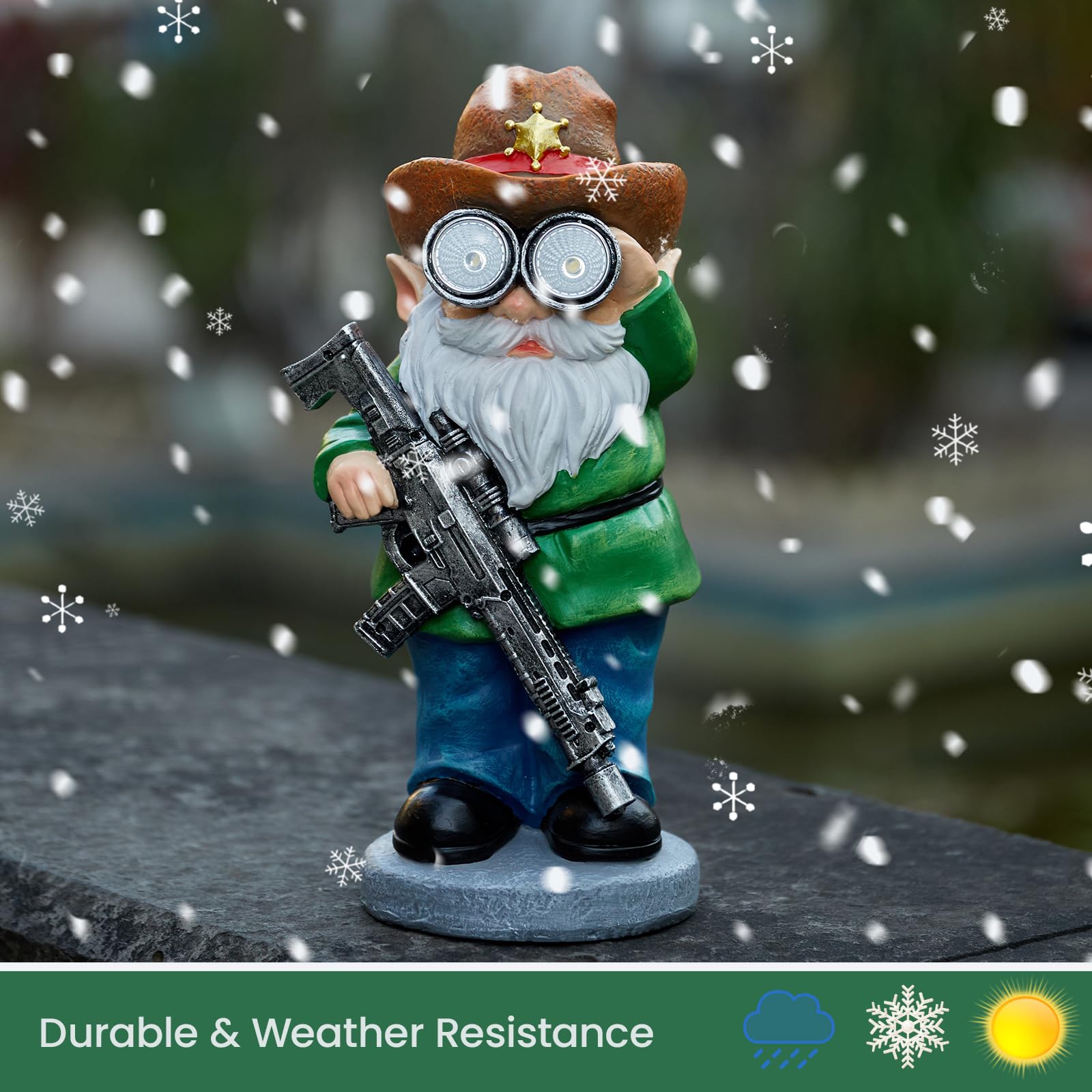 Elegondrar outdoor resin gnome withstands weather while brightening porches year-round.
