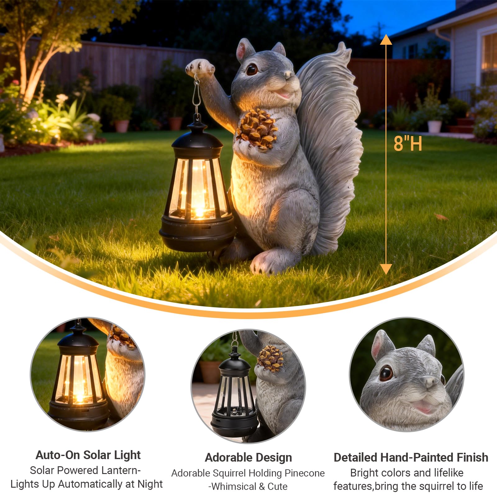Elegondrar outdoor squirrel lantern statue adds seasonal charm with pinecone motif.