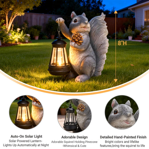 Elegondrar outdoor squirrel lantern statue adds seasonal charm with pinecone motif.