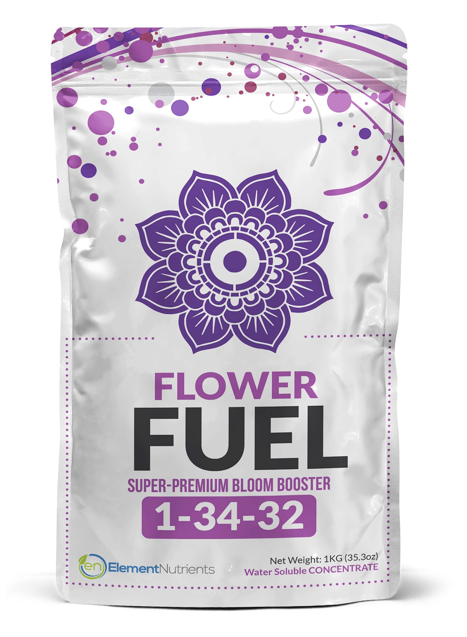 Element Nutrients Flower Fuel bottle front shows a bloom booster for larger harvests.