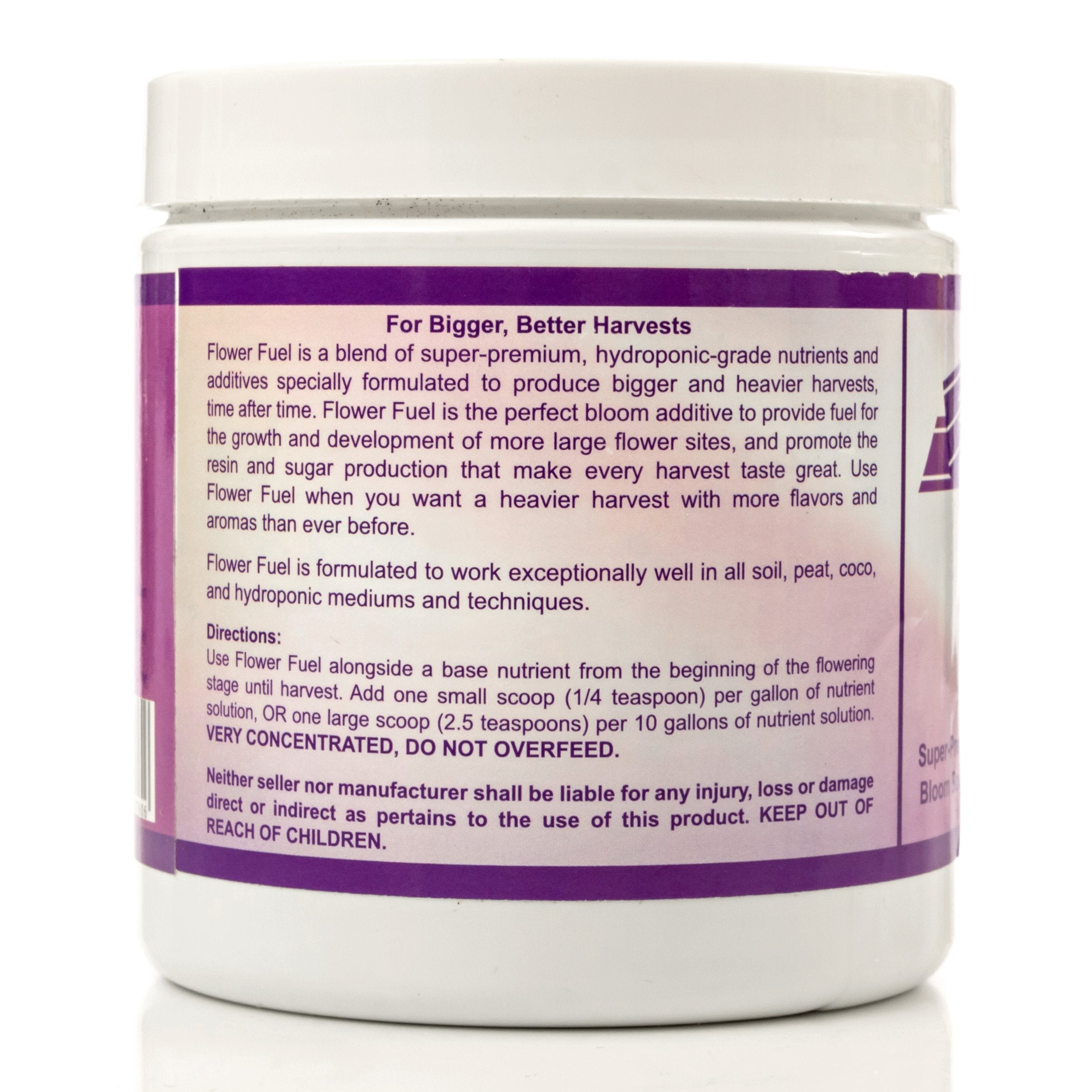 Element Nutrients Flower Fuel bottle pour shows easy application in water to feed plants.