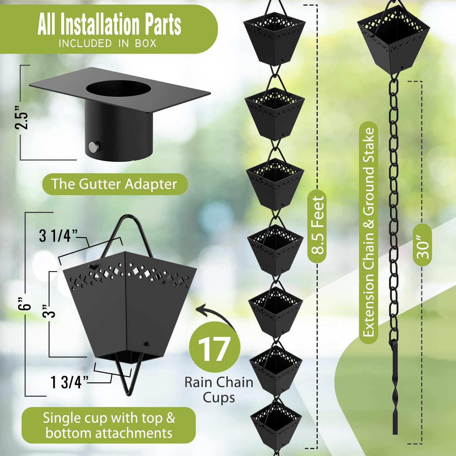 Elemental Eden gutter adapter chain demonstrates seamless gutter compatibility