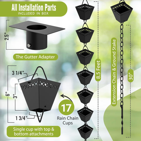 Elemental Eden gutter adapter chain demonstrates seamless gutter compatibility