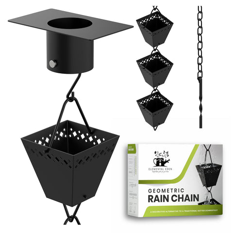 Elemental Eden rain chain kit with adapter extension for easy gutter installation