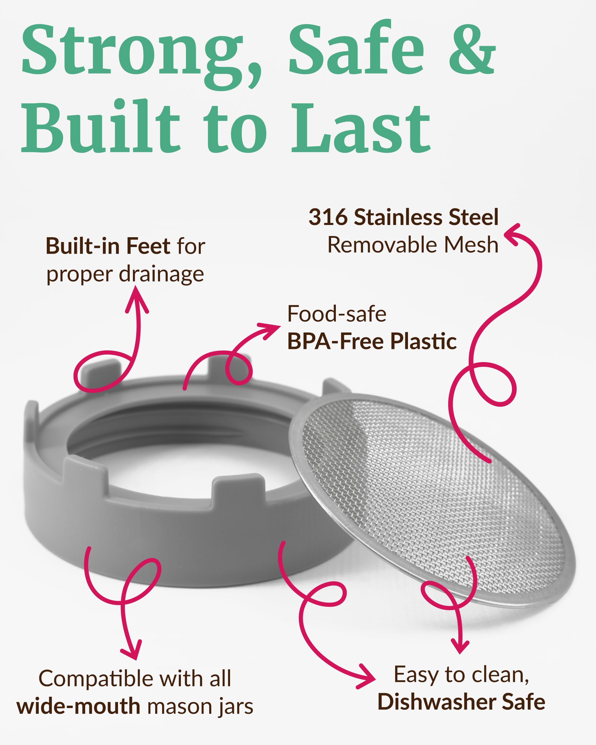 Elementi Sprouting Lids in 316 stainless steel deliver durability and rust resistance.