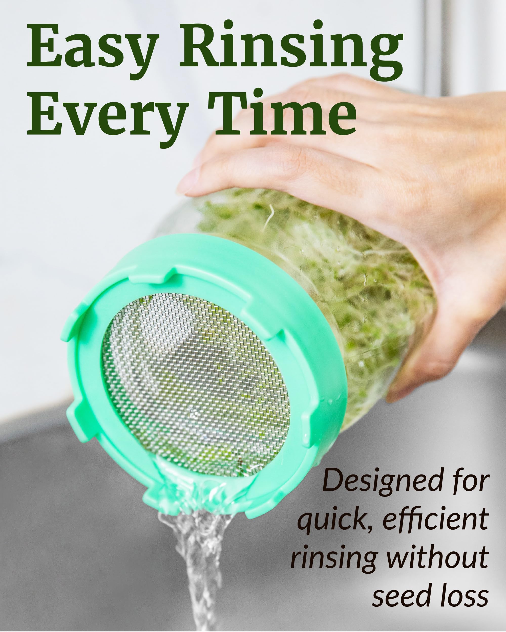 Elementi Sprouting Lids easy-clean design stores compactly after use.