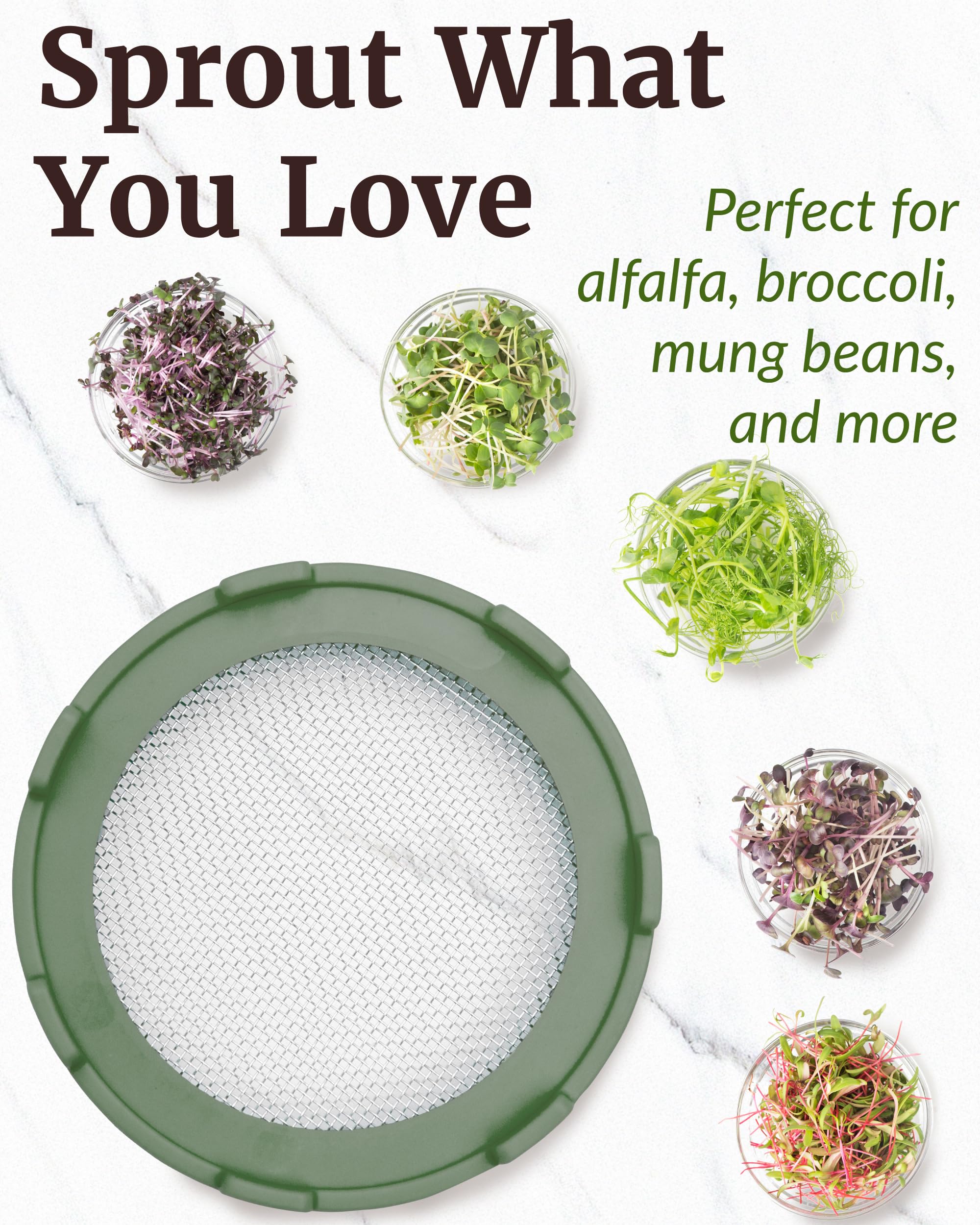 Elementi Sprouts sage-green lids add style and reusable sprouting flexibility.