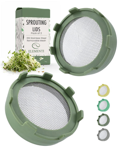 Elementi Sprouts lids for wide-mouth jars enable efficient rinsing and air circulation.