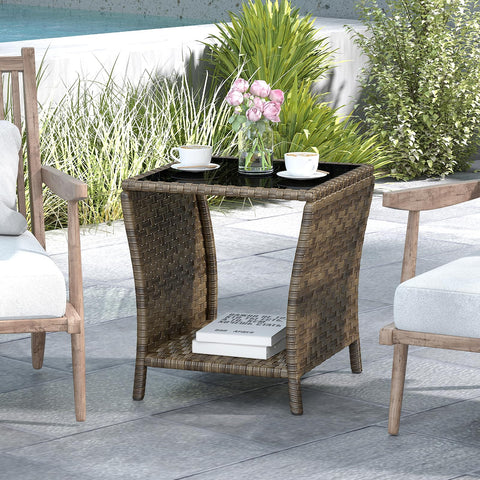 Elepude end table styling with cushions and plants for a cohesive look
