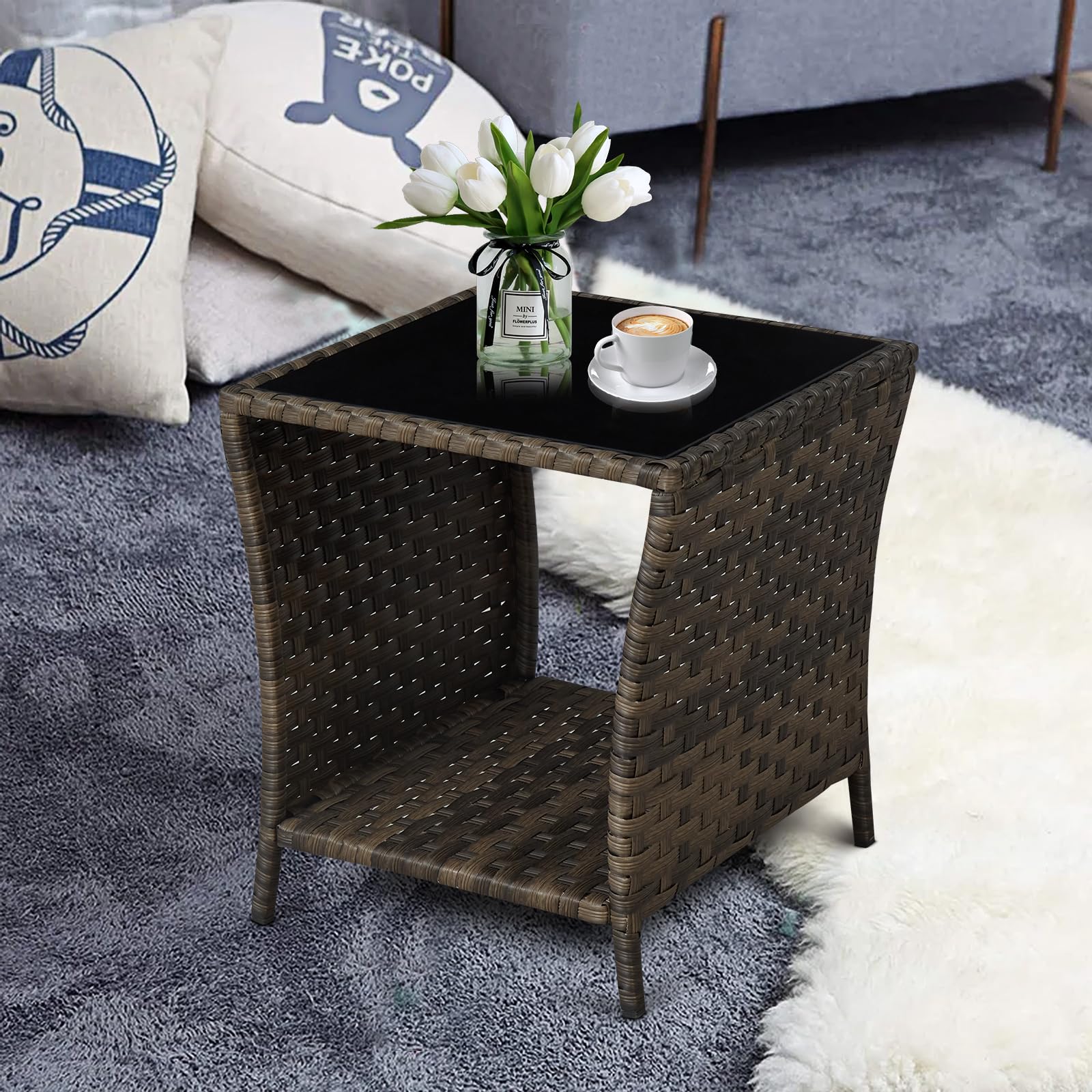 Elepude assembly-ready wicker table with clear instructions