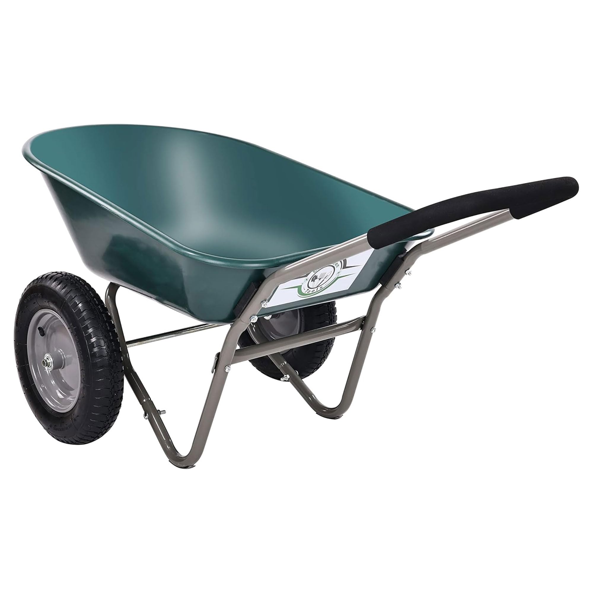 Elevon dual air-filled tires improve stability and maneuverability on uneven ground.