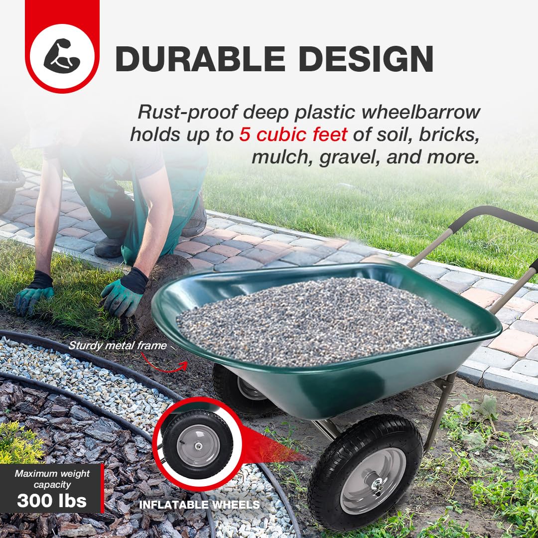 Elevon rust‑proof wheelbarrow designed to handle soil, bricks, mulch, and gravel.