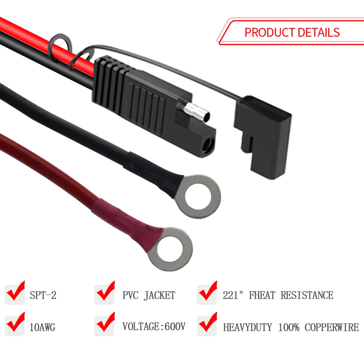 ELFCULB SAE 2-pin quick disconnect shown for secure connection and fast setup.