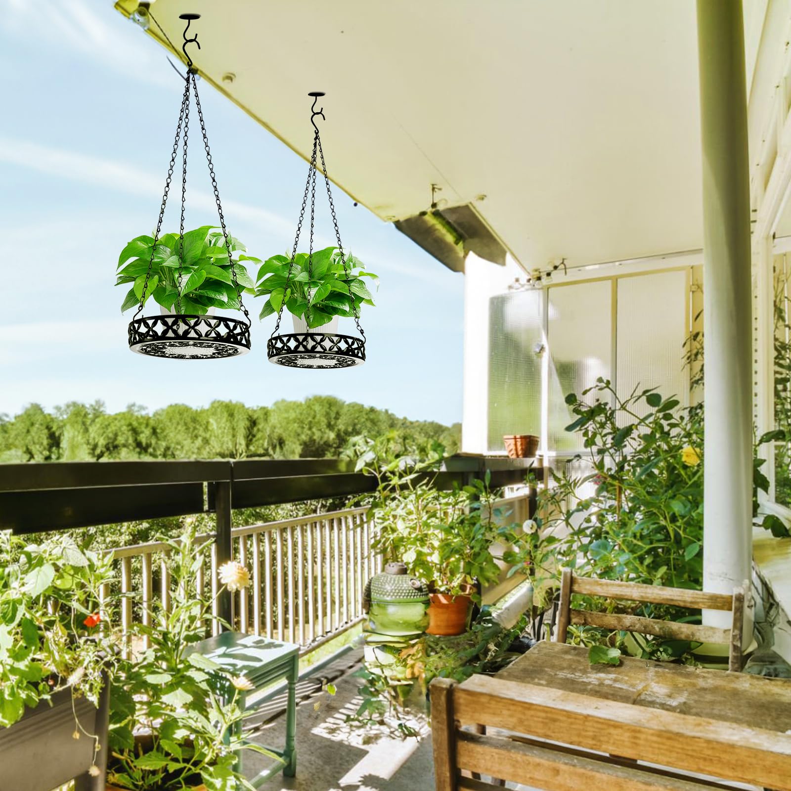 ELFULLY 9.8-inch diameter ensures stable planters on porches and balconies.
