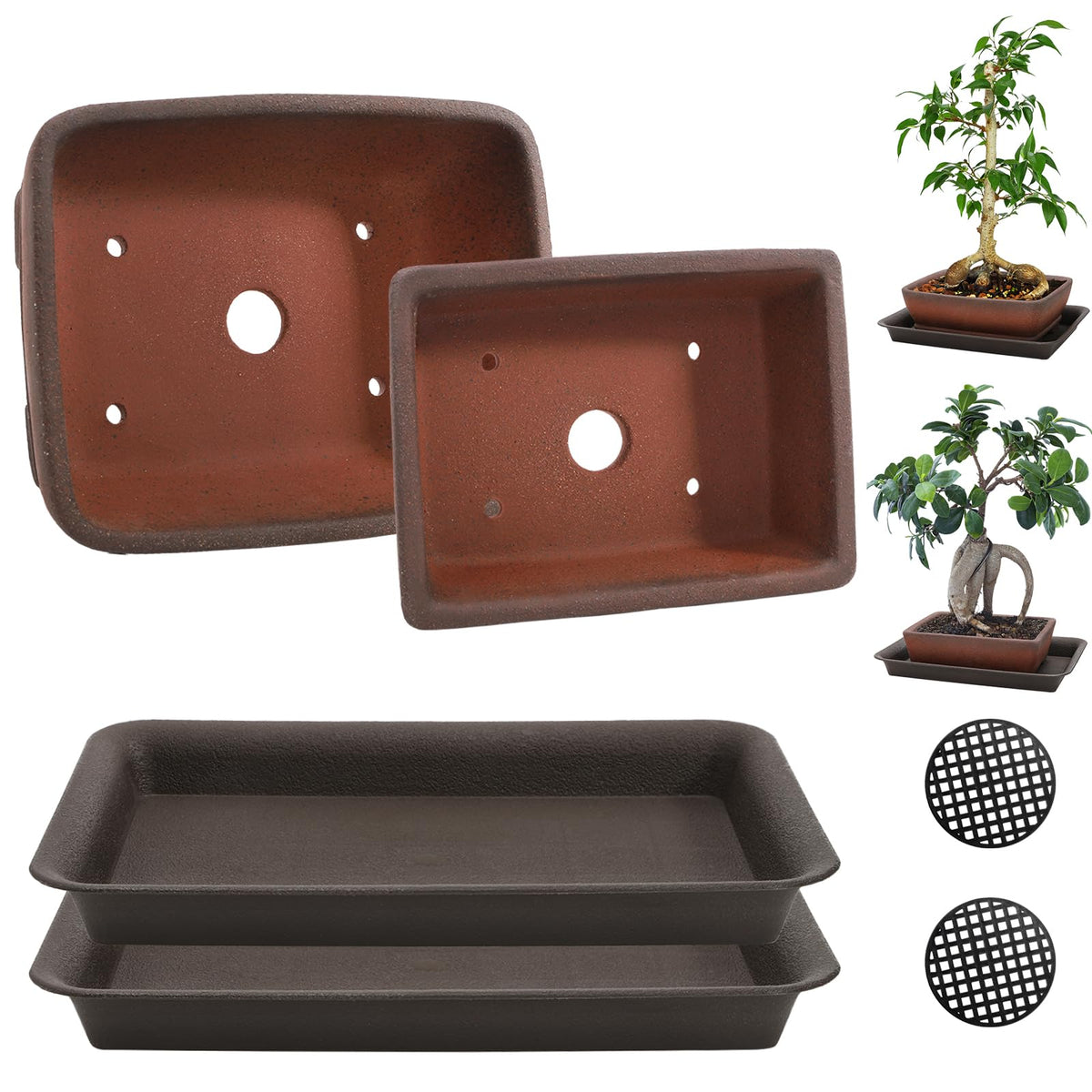 ELFULLY large rectangle bonsai pot with breathable unglazed ceramic surface for healthy roots.