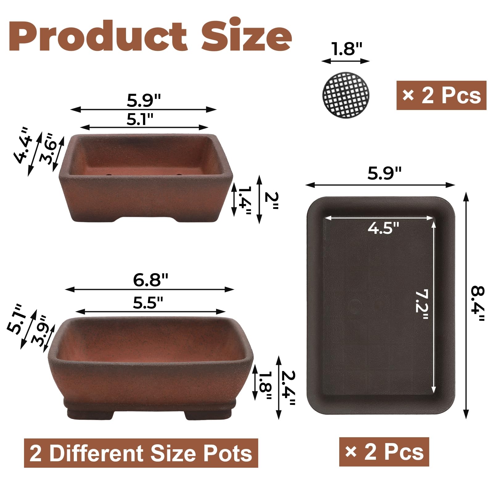 ELFULLY small rectangle bonsai pot offers compact design for starter plants.