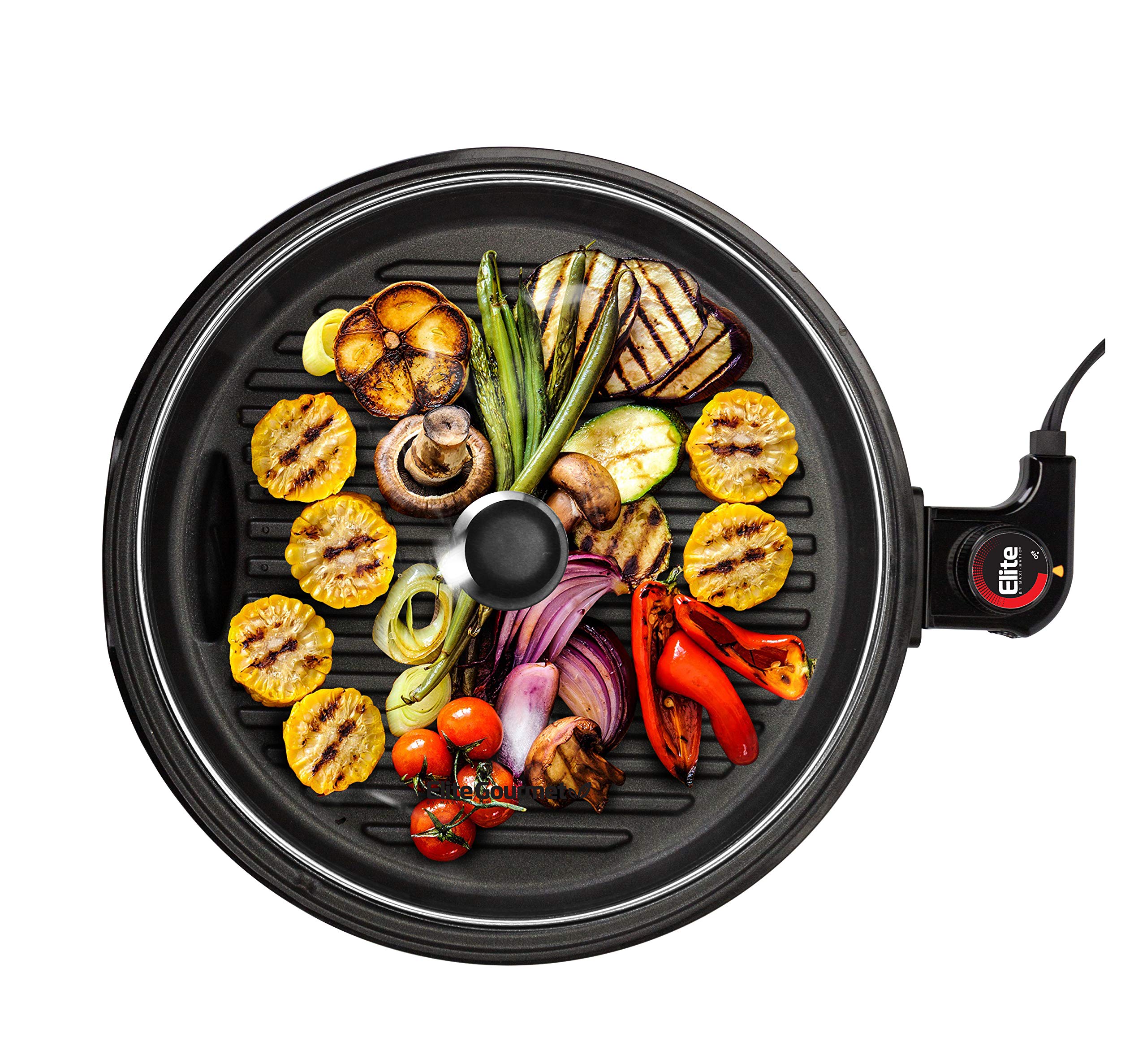 Elite Gourmet EMG6505G 12-inch grill surface for versatile family meals.