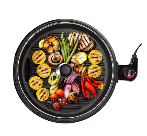 Elite Gourmet EMG6505G 12-inch grill surface for versatile family meals.