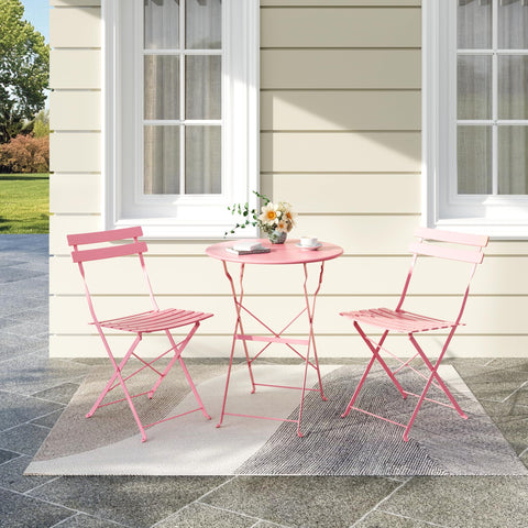 EliteEdge bistro set available in pink among other colors for versatile outdoor styling.